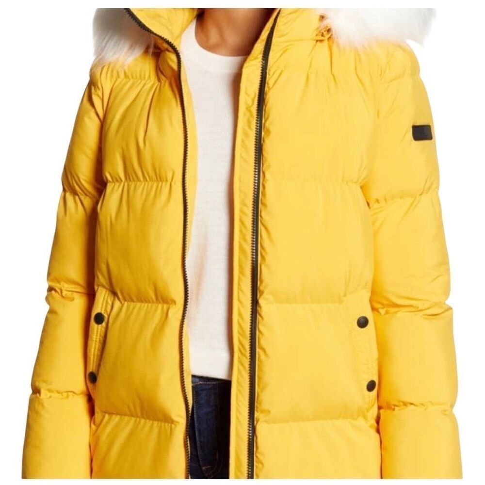 Sam Edelman Yellow Removable Faux Fur Trim Puffer Jacket Small